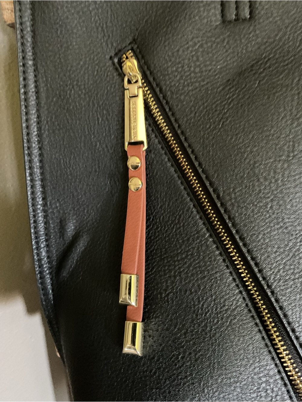 Steve Madden Black Tote with Brown Handles and Gold Hardware - Picture 3 of 8